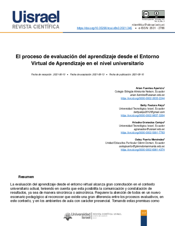 (PDF) El proceso de evaluación del aprendizaje desde el Entorno Virtual ...
