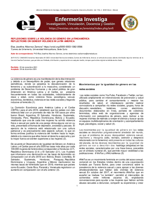 (PDF) Reflexiones Sobre La Violencia De Género en Latinoamérica