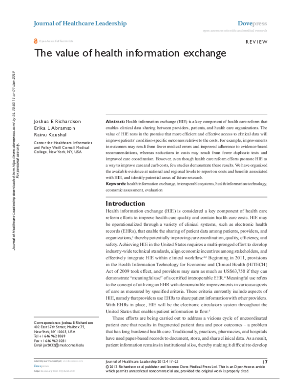 (PDF) The value of health information exchange