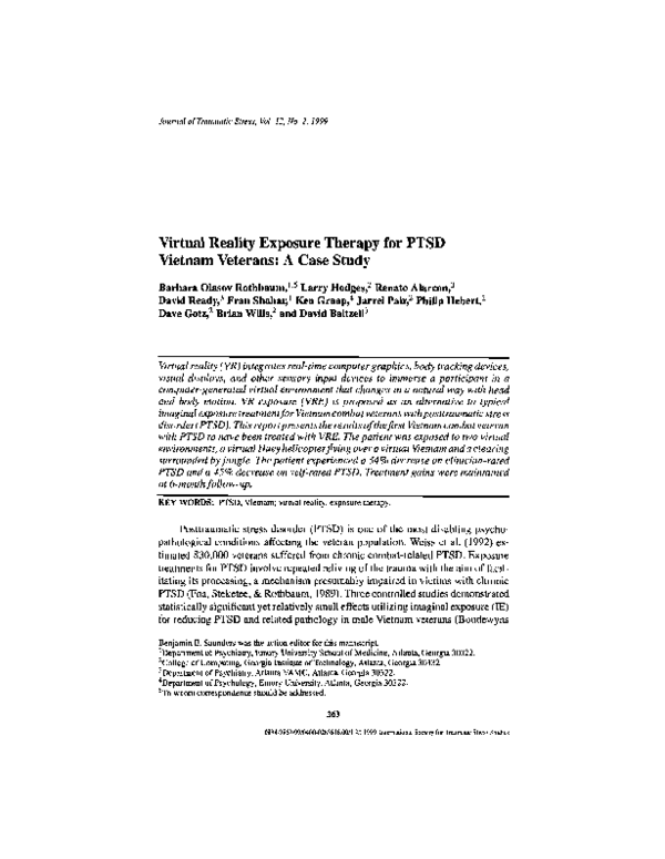 (PDF) Virtual reality exposure therapy for PTSD Vietnam veterans A