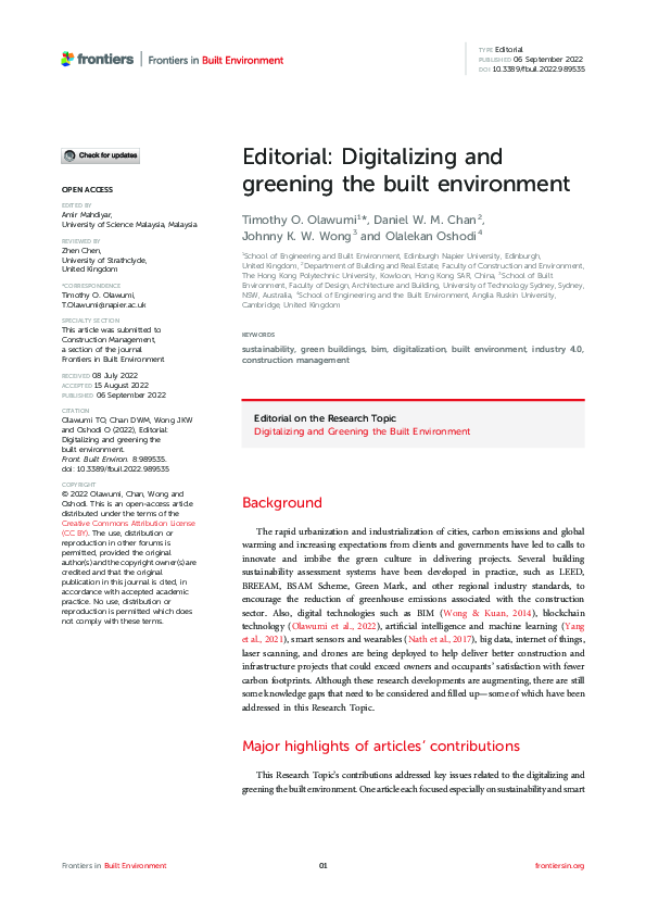 (PDF) Editorial: Digitalizing and greening the built environment