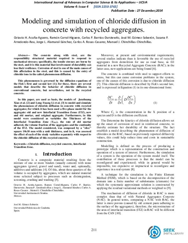 (PDF) Modeling and simulation of chloride diffusion in concrete with ...