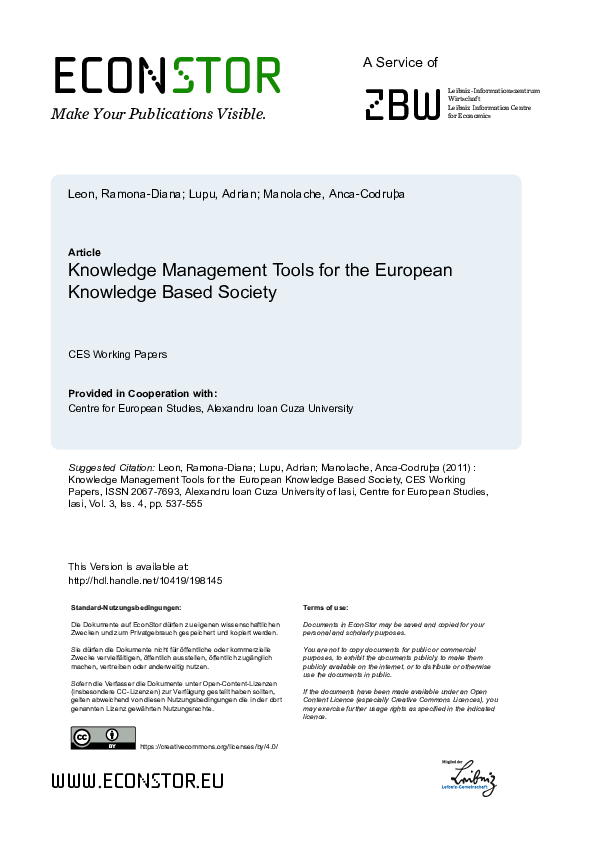 (PDF) Knowledge Management Tools for the European Knowledge Based ...