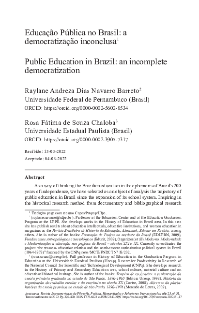 (PDF) Educação Pública no Brasil: a democratização inconclusa