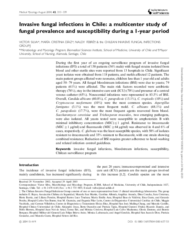 (PDF) Invasive fungal infections in Chile: a multicenter study of ...