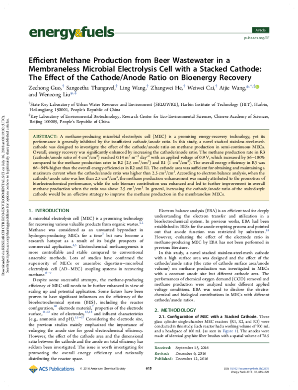 (PDF) Efficient Methane Production from Beer Wastewater in a ...