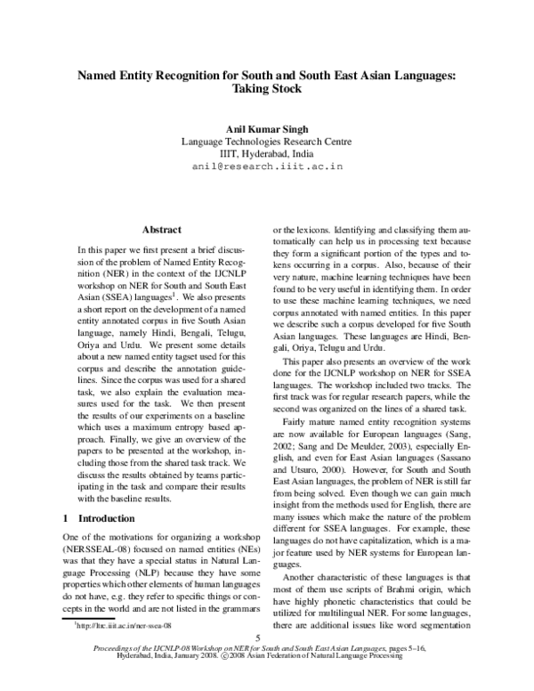 (PDF) Named entity recognition for south and south east Asian languages ...