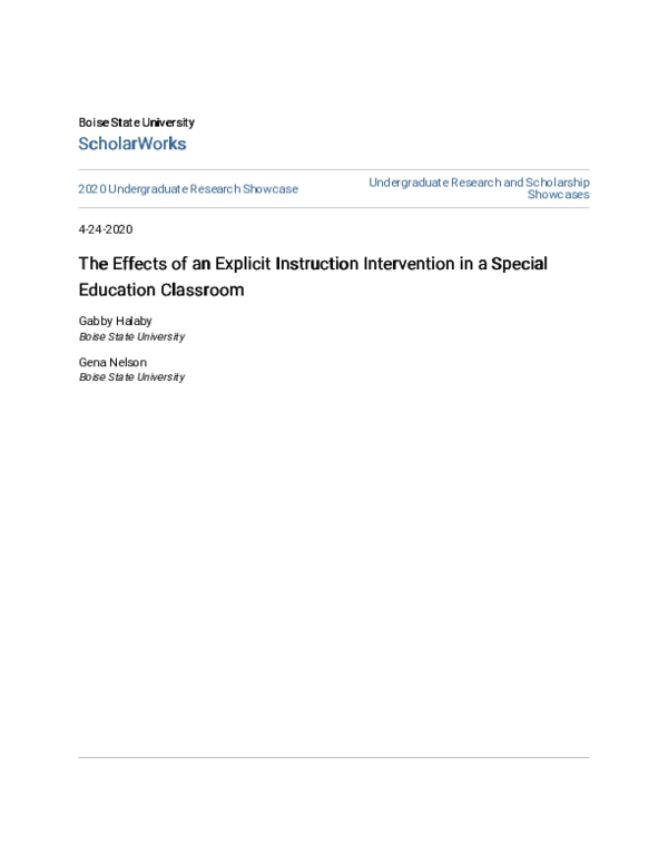 (PDF) The Effects of an Explicit Instruction Intervention in a Special ...