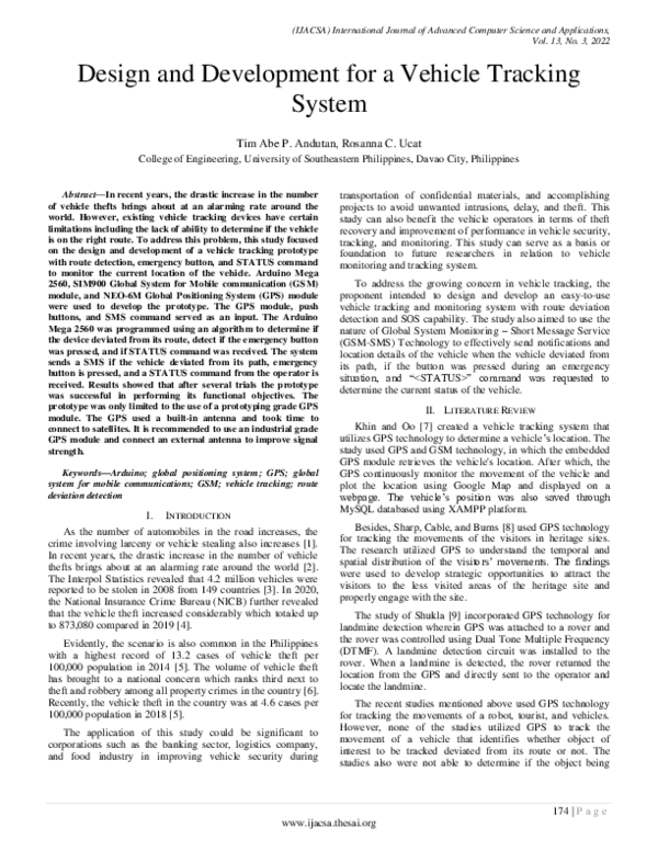 (PDF) Design and Development for a Vehicle Tracking System
