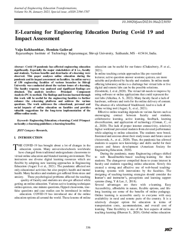 (PDF) E-Learning for Engineering Education During Covid 19 and Impact ...