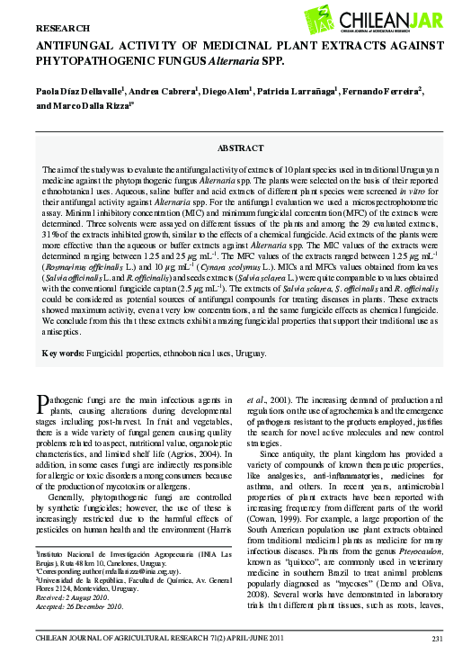 (PDF) Antifungal activity of medicinal plant extracts against ...