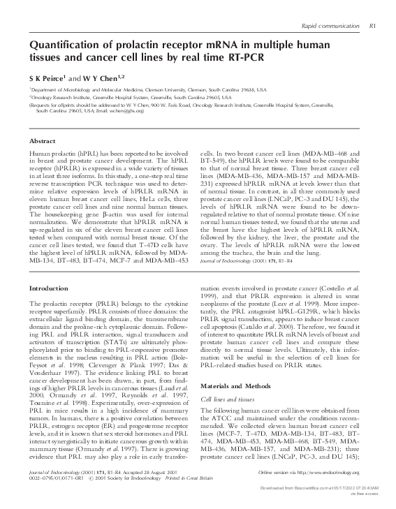 (PDF) Quantification of prolactin receptor mRNA in multiple human ...