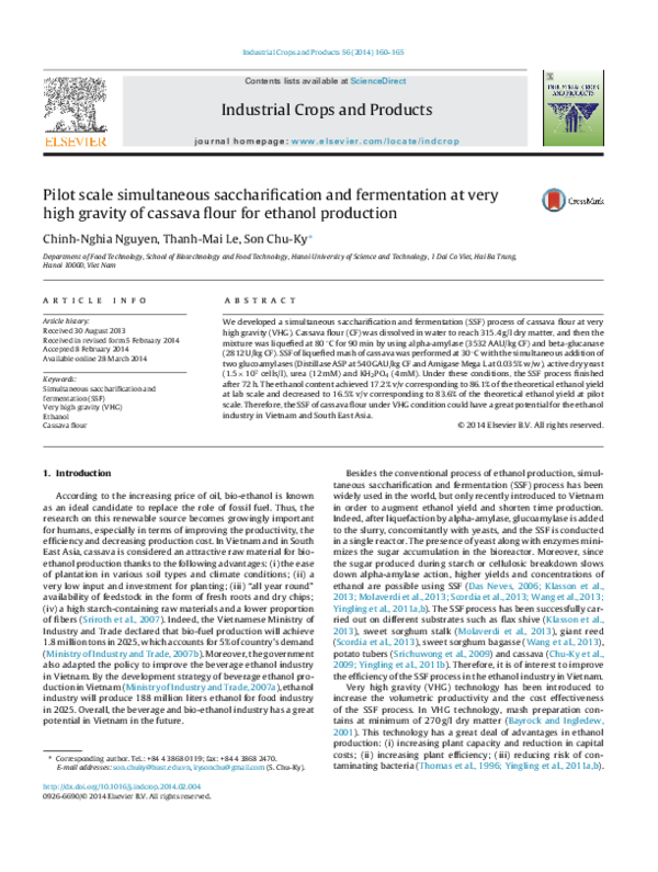 (PDF) Pilot scale simultaneous saccharification and fermentation at ...