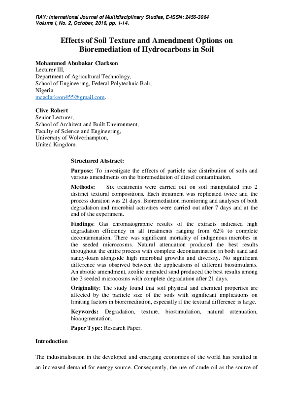 (PDF) Effects of Soil Texture and Amendment Options on Bioremediation ...