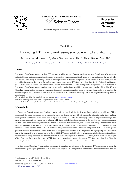 (PDF) Extending ETL framework using service oriented architecture