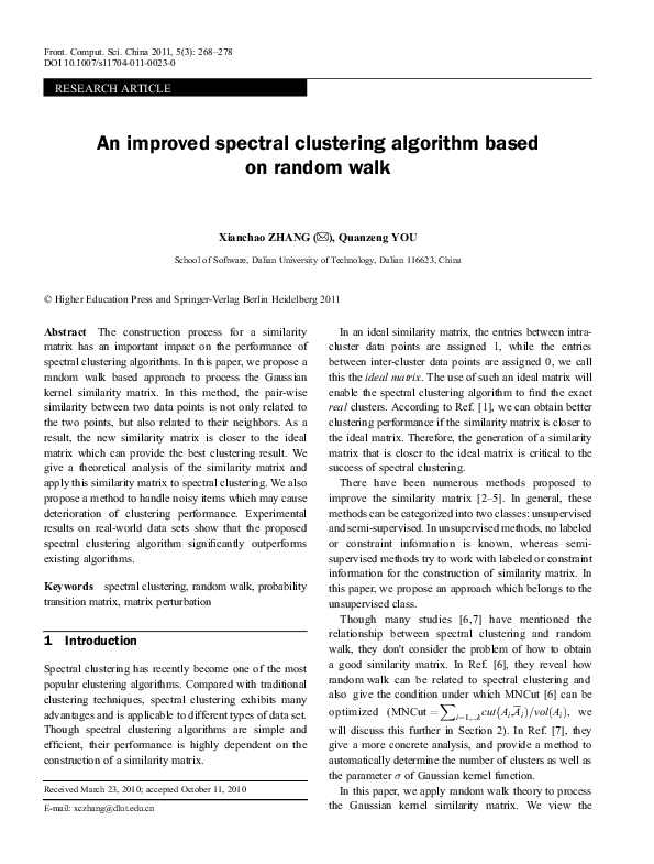 (PDF) An improved spectral clustering algorithm based on random walk