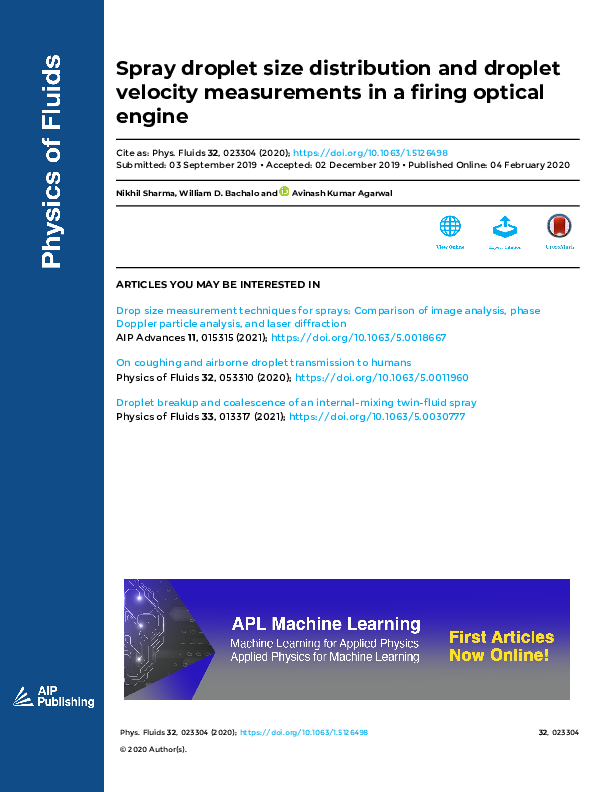 (PDF) Spray droplet size distribution and droplet velocity measurements ...