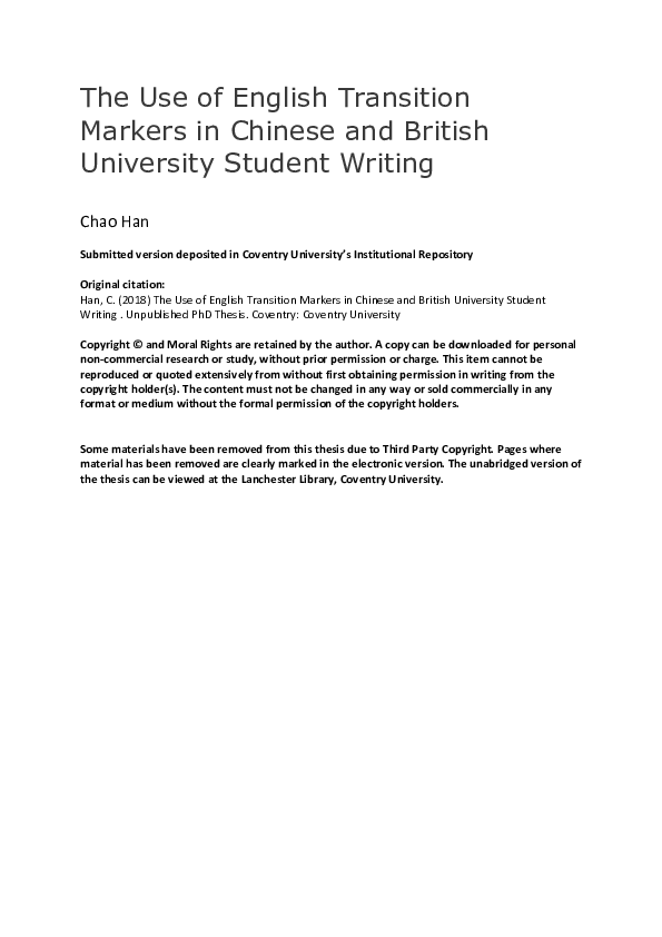 (PDF) The use of English transition markers in Chinese and British