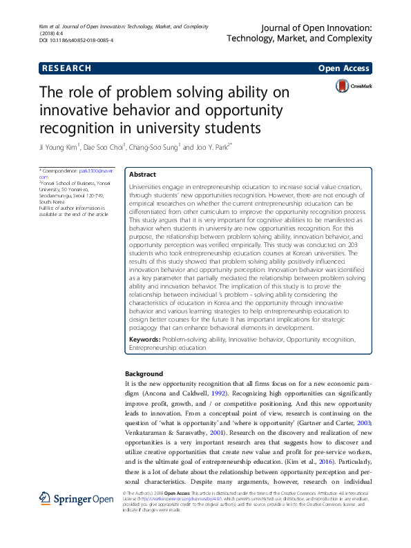 (PDF) The role of problem solving ability on innovative behavior and ...