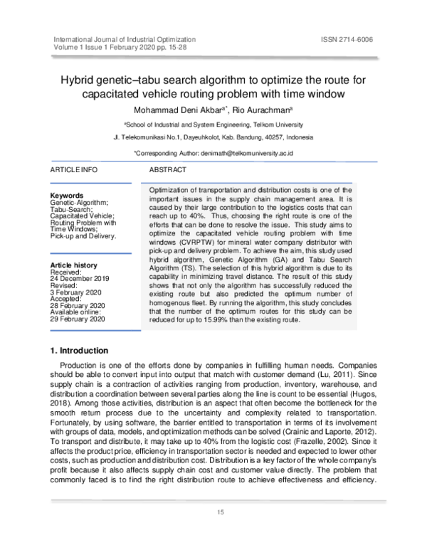 (PDF) Hybrid genetic–tabu search algorithm to optimize the route for ...