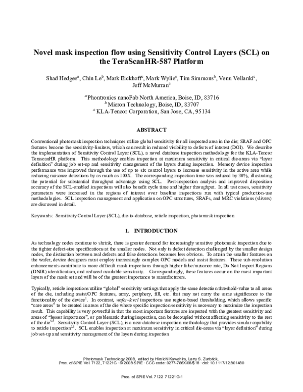 (PDF) Novel mask inspection flow using Sensitivity Control Layers (SCL ...