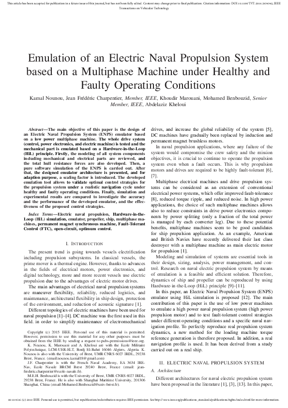 (PDF) Emulation of an Electric Naval Propulsion System Based on a ...
