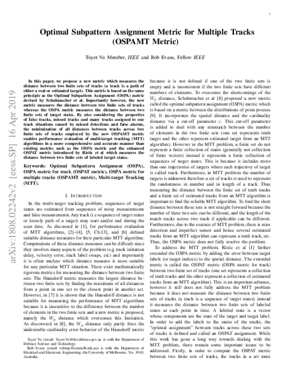(PDF) Optimal Subpattern Assignment Metric for Multiple Tracks (OSPAMT ...
