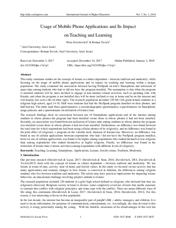 (PDF) Usage of Mobile Phone Applications and Its Impact on Teaching and ...