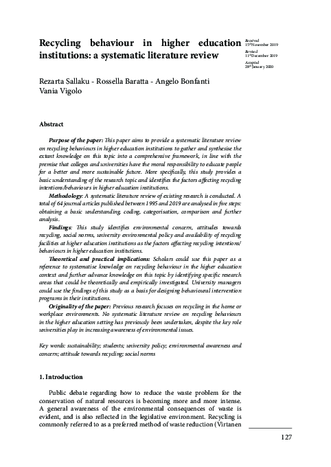 (PDF) Recycling behaviour in higher education institutions: a ...