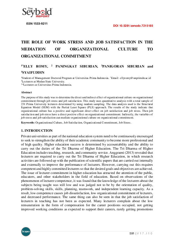(PDF) The Role of Work Stress and Job Satisfaction in the Mediation of ...