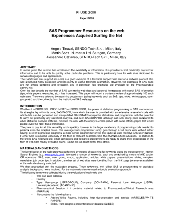 (PDF) SAS Programmer Resources on the web Experiences Acquired Surfing ...