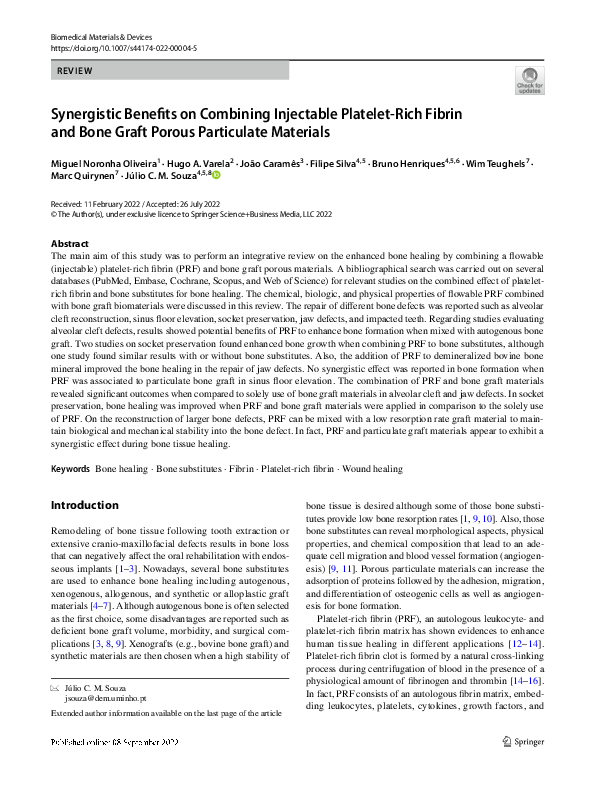 Synergistic Benefits on Combining Injectable Platelet-Rich Fibrin and Bone Graft Porous Particulate Materials