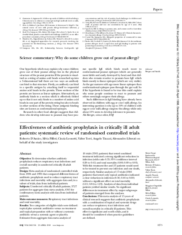(PDF) Effectiveness of antibiotic prophylaxis in critically ill patients