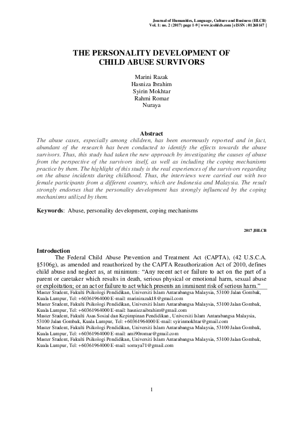 (PDF) The Personality Development of Child Abuse Survivors