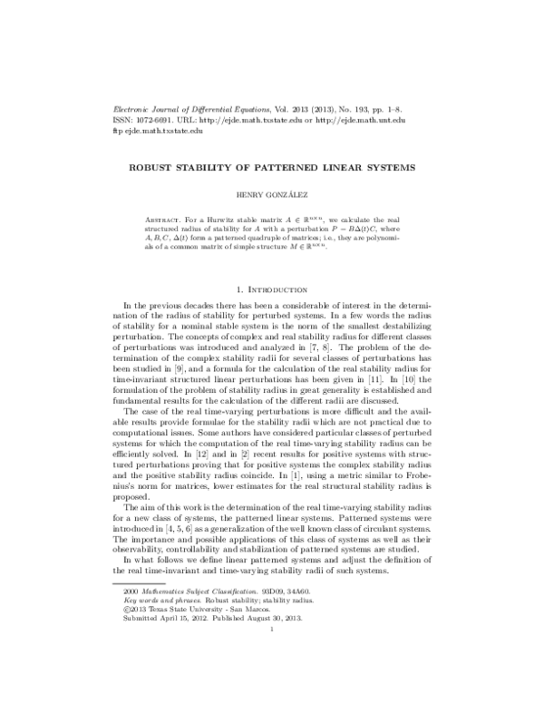 (PDF) Robust stability of patterned linear systems