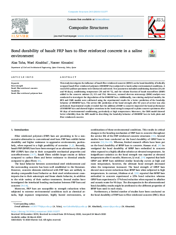 (PDF) Bond durability of basalt FRP bars to fiber reinforced concrete ...