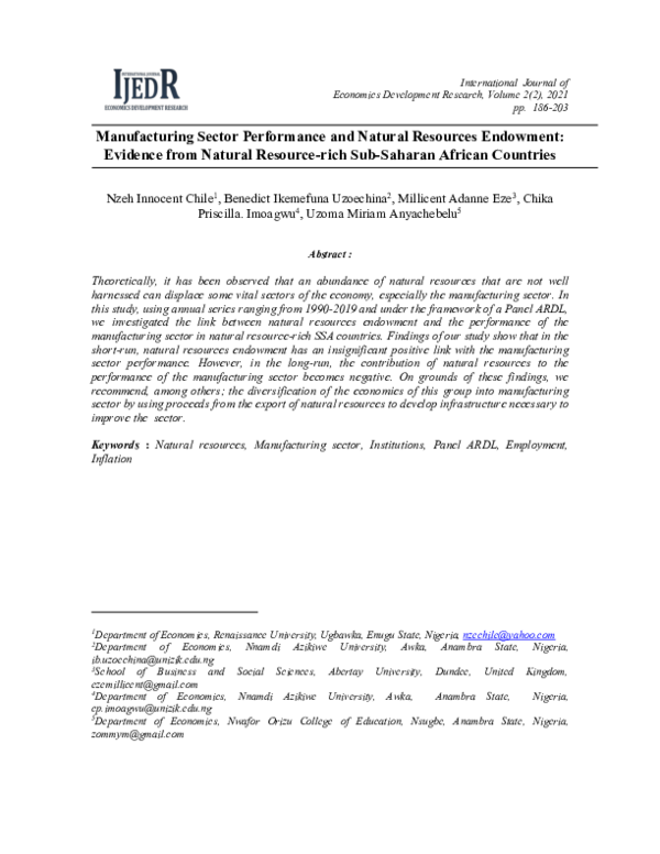 (PDF) Manufacturing Sector Performance and Natural Resources Endowment ...