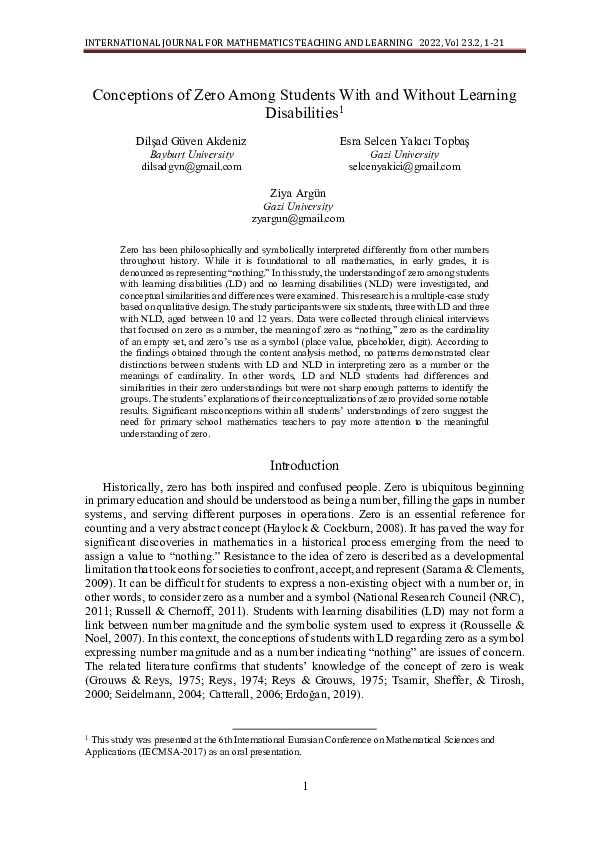 (PDF) Conceptions of Zero Among Students With and Without Learning ...