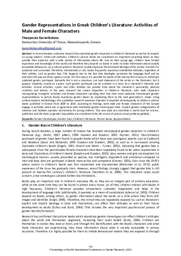 (PDF) Gender Representations in Greek Children’s Literature: Activities ...