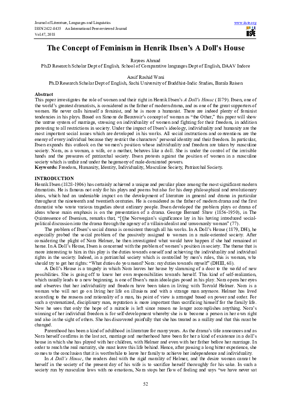 (PDF) The Concept of Feminism in Henrik Ibsen’s A Doll's House Aasif