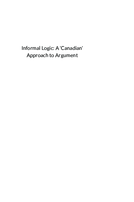 (PDF) Informal Logic: A 'Canadian' Approach to Argument