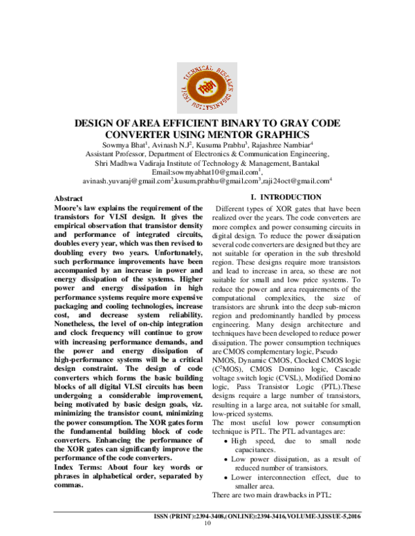 (PDF) Design of Area Efficient Binary to Gray Code Converter Using ...