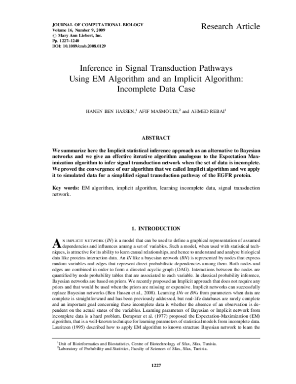 (PDF) Inference in Signal Transduction Pathways Using EM Algorithm and ...