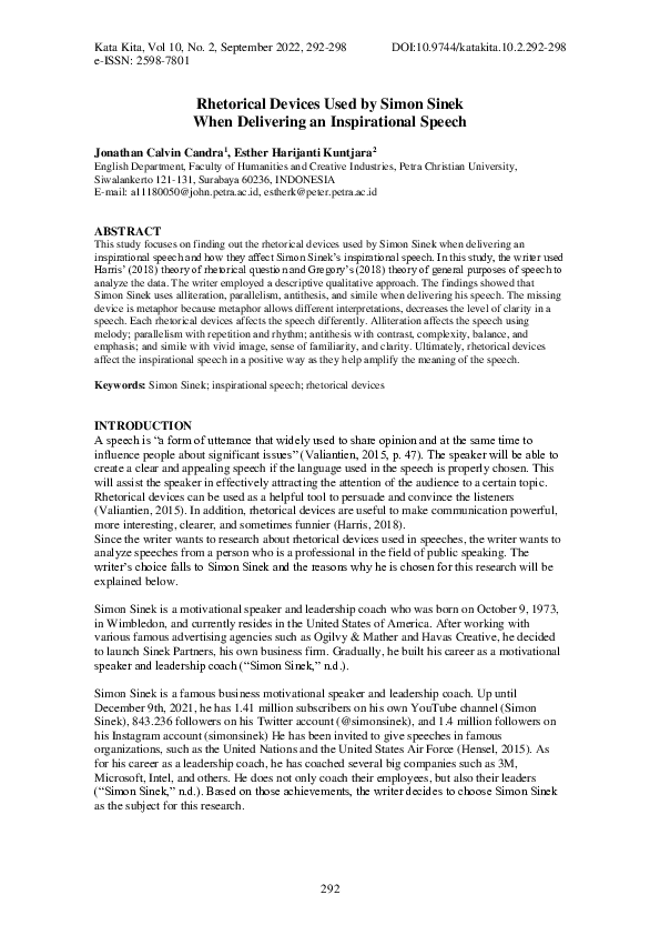 (PDF) Rhetorical Devices Used by Simon Sinek When Delivering an ...