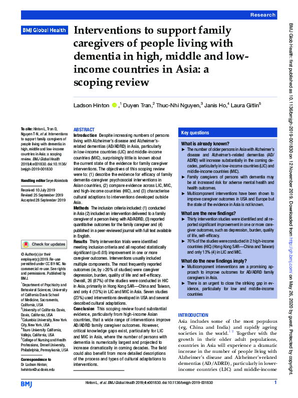(PDF) Interventions to support family caregivers of people living with ...