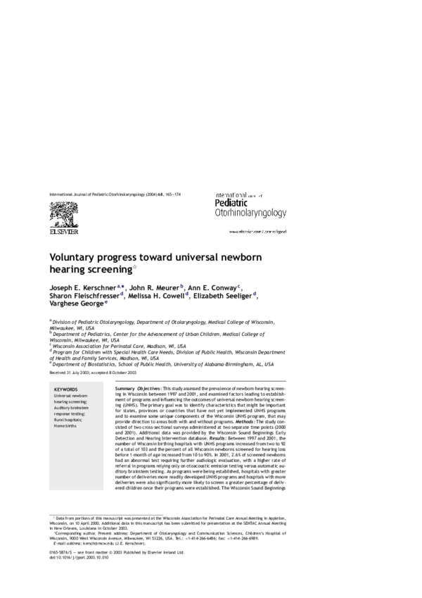 (PDF) Voluntary progress toward universal newborn hearing screening