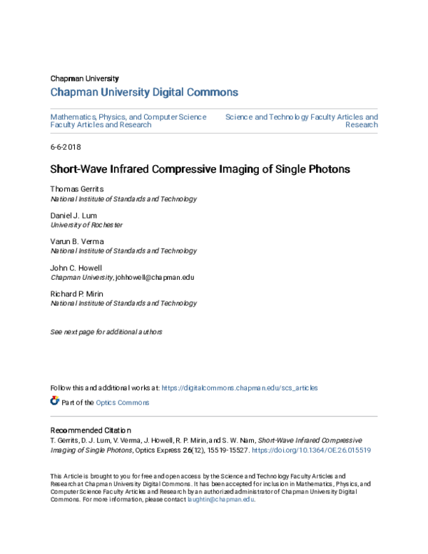 (PDF) Short-wave infrared compressive imaging of single photons