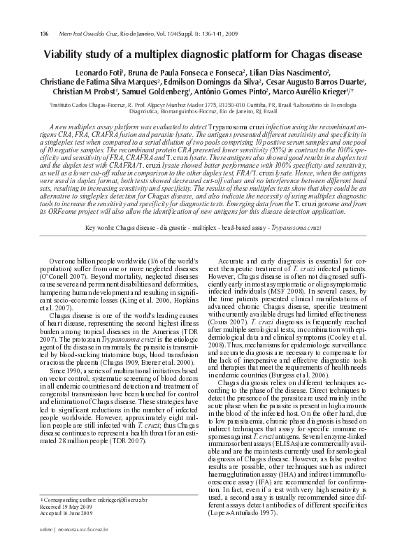 (PDF) Viability study of a multiplex diagnostic platform for Chagas disease