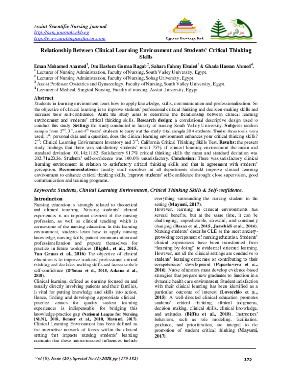 (PDF) Relationship Between Clinical Learning Environment and Students ...