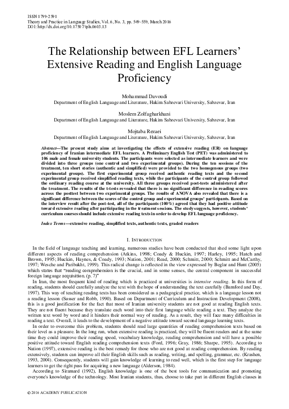 (PDF) The Relationship between EFL Learners’ Extensive Reading and ...